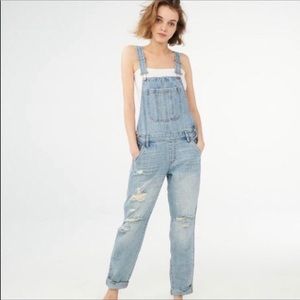 Love, Fire Boyfriend Distressed Denim Overalls, light blue, Large